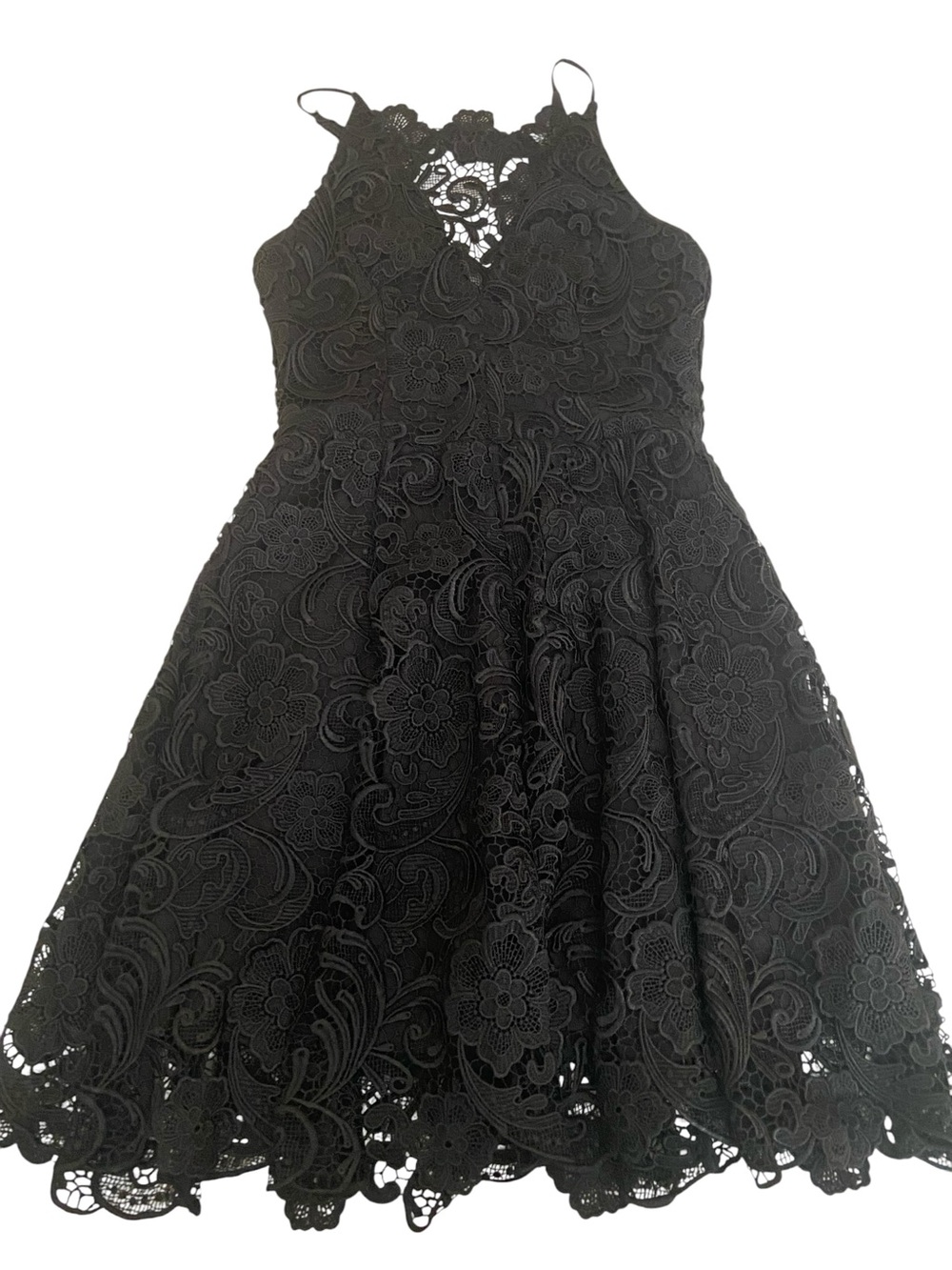 DRESS THE POPULATION BLACK LACE APPLIQUÉ DRESS SIZE LARGE